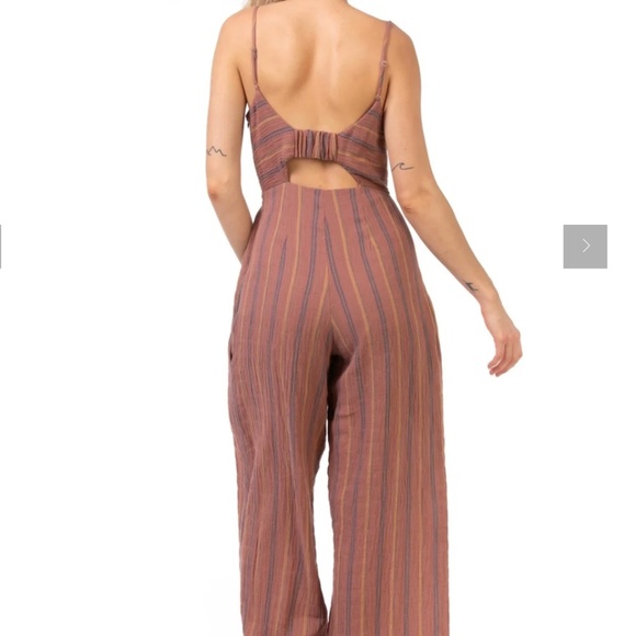 Edgy Land Cami High Waist Wrap Over Slit Pocket Pleated Stripe Jumpsuit Size M - Picture 2 of 8